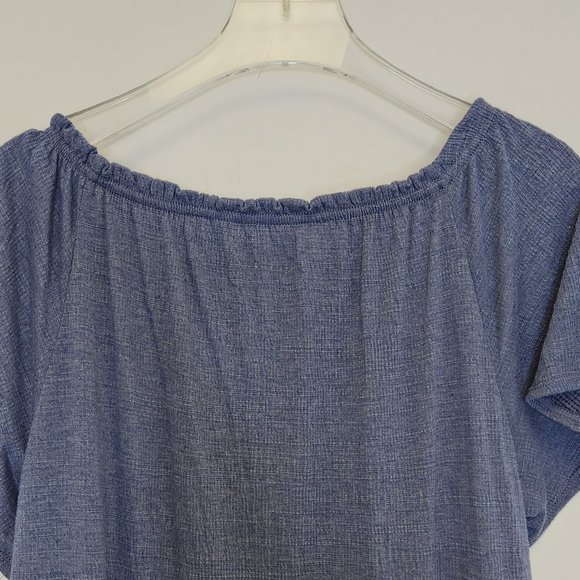 Max Studio Tiered Sun Dress Large Blue Scoop Neck Flutter Short Sleeve Stretch - Picture 5 of 8